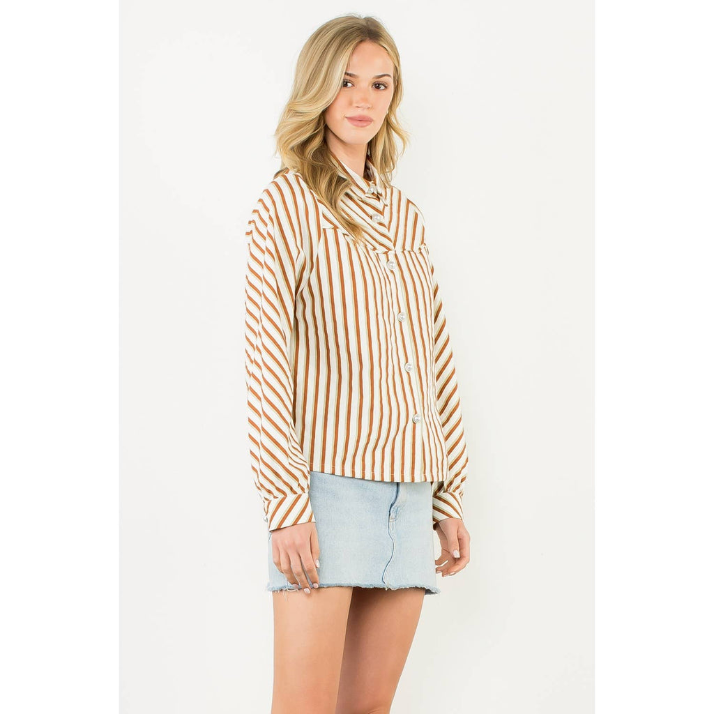 Kalli - Pearl Button Long Sleeve Stripe Top