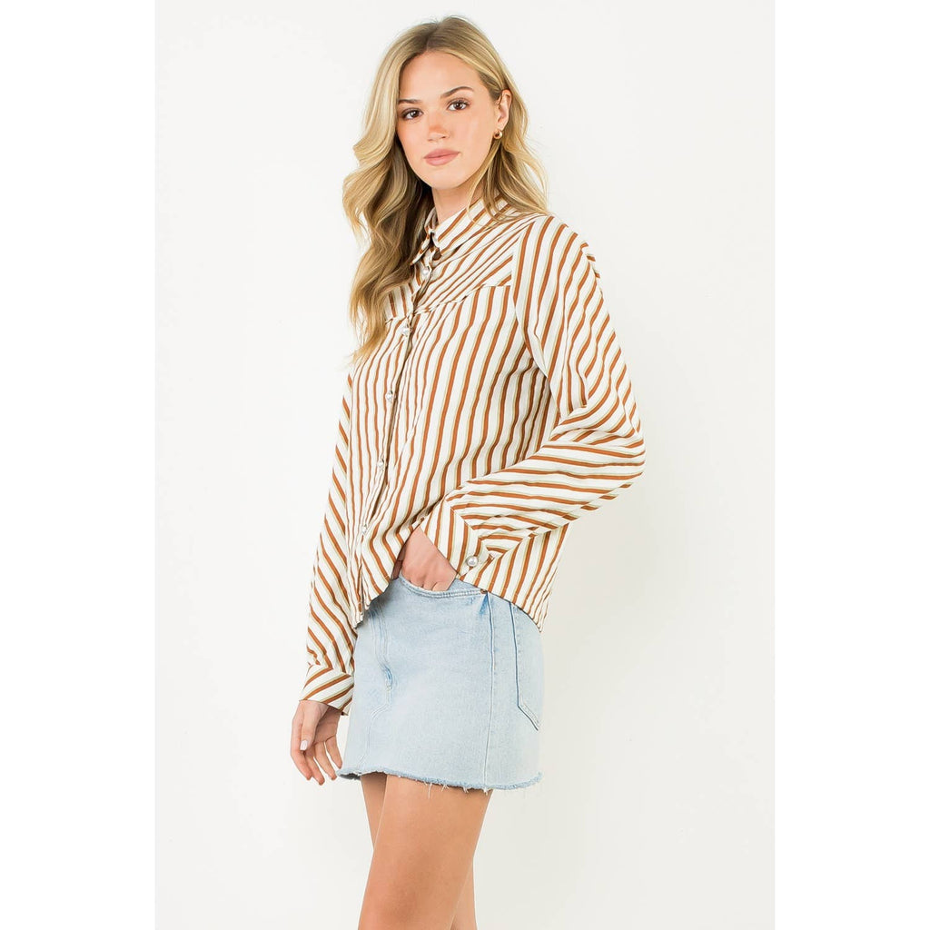 Kalli - Pearl Button Long Sleeve Stripe Top